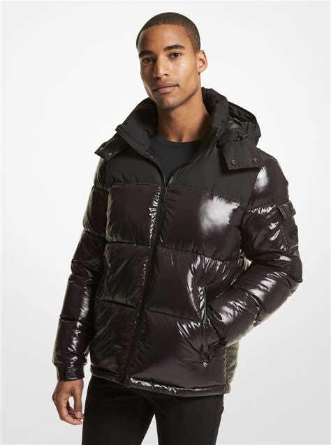 Black Ciré nylon puffer jacket 